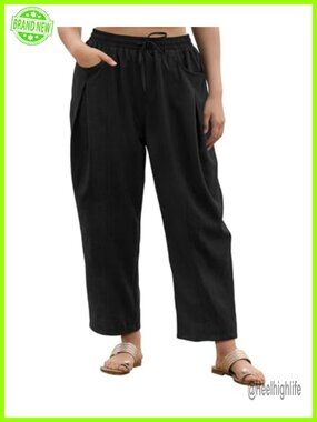 Plus Size Palazzo Pants Drawstring Wide Leg Beach Harem Pockets